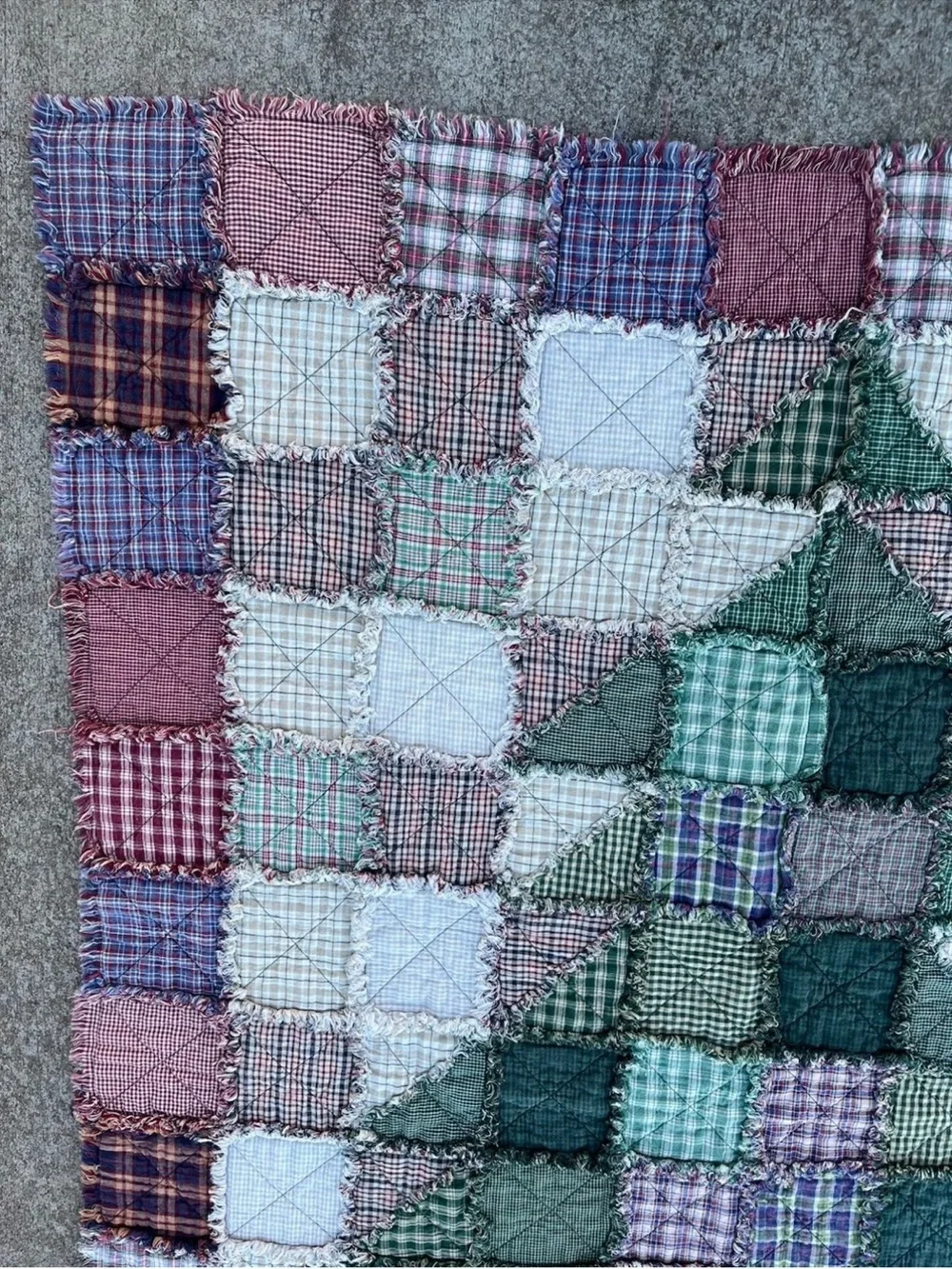 Handmade Cotton Rag Quilt Christmas Tree Patchwork Plaid Throw Blanket Country